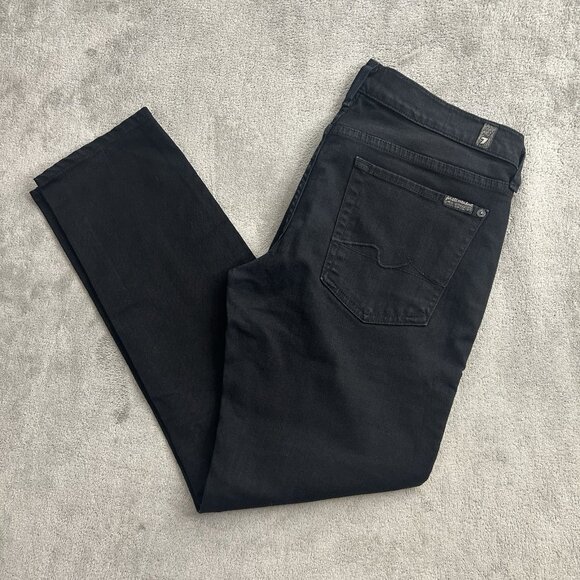 7 For All Mankind Jeans Womens 31x27” Black Straight Leg Low Rise Stretch Denim - Picture 1 of 15